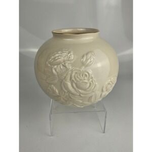 Lenox Forever Roses Ivory China Vase Gold Rim Embossed Roses 1995 USA
